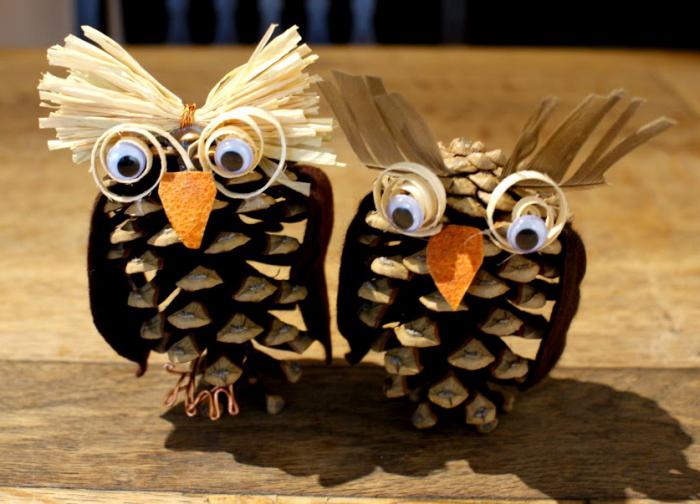 Owl of cones. Crafts for babies