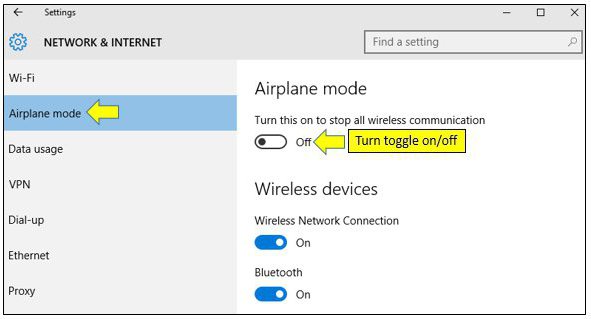 How do I turn off Airplane mode (Windows 10)? Solution